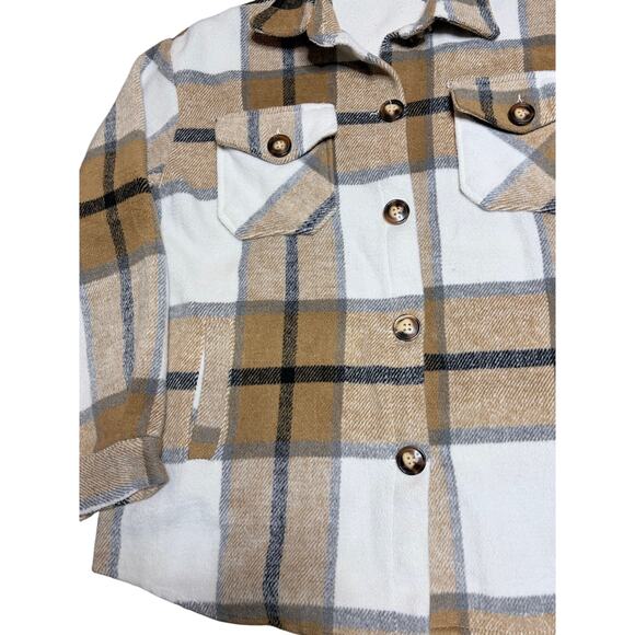 Women's Tan Flannel Plaid Shacket Jacket size Medium - Picture 3 of 8